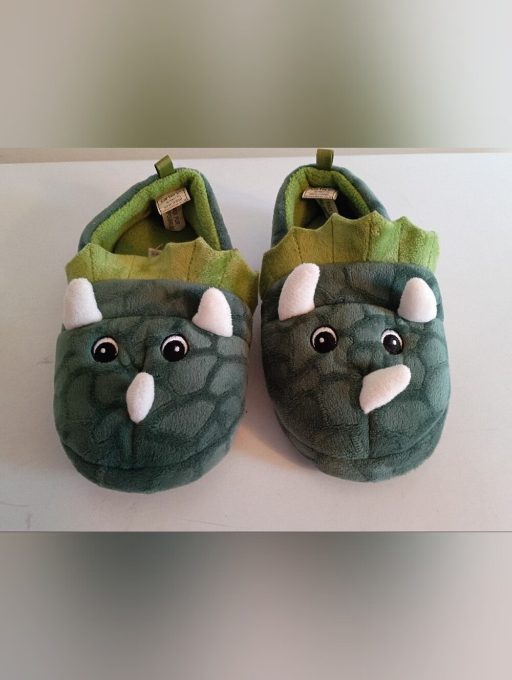 Kids Dino Plush Slippers - Green